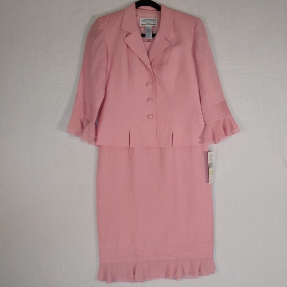 NWT Elegant Pink 2 Pc Dress/Jacket Linen Blend 4P Formal Business
